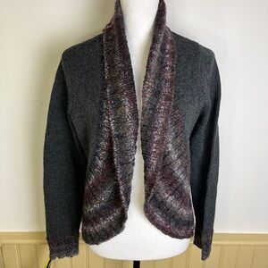 Woolrich Lambswool Open Front Cardigan Sweater M Gray Marled Trim Fall Cozycore